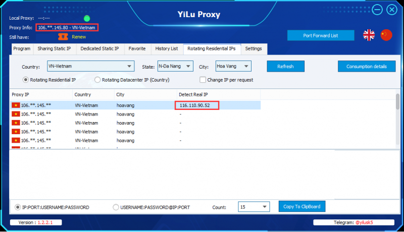View real connected Proxy IP